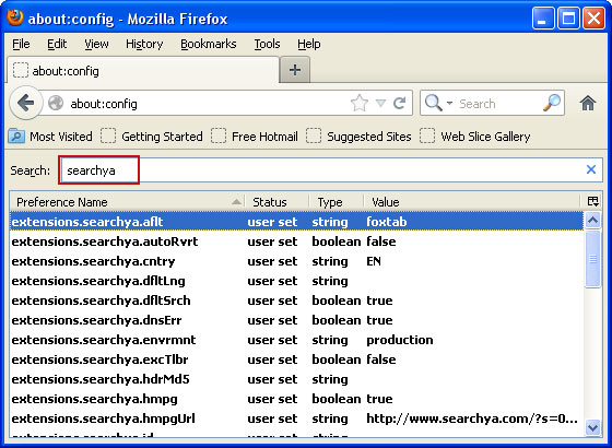 SearchYa Firefox About Config