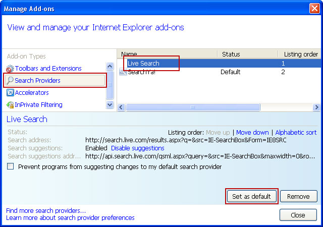 SearchYa Internet Explorer
