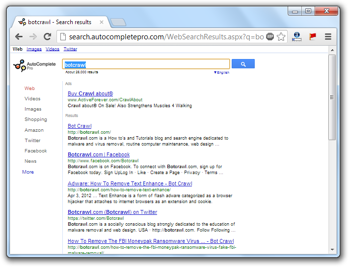 Search.Autocompletepro.com Redirection Virus