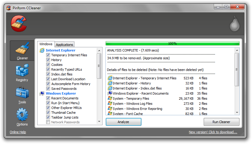 CCleaner analize Cleaner
