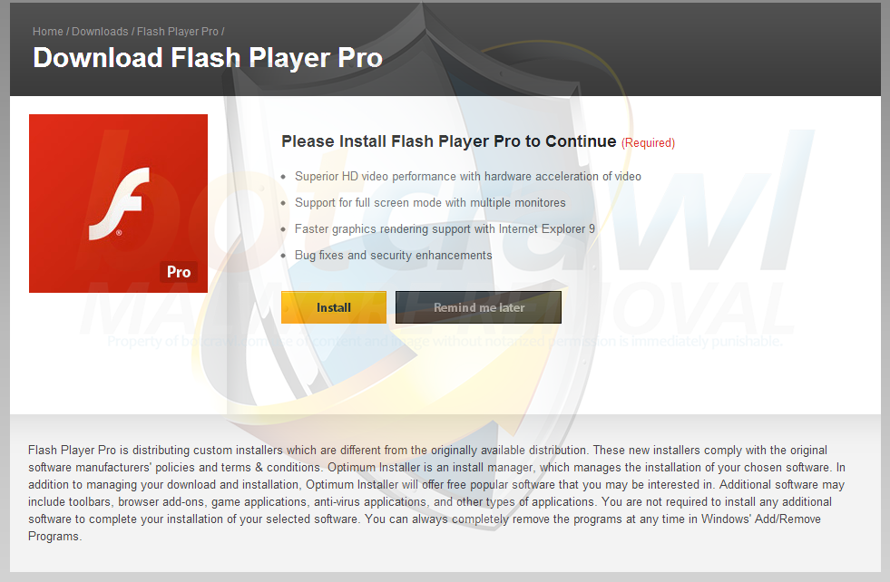Fake Flash Player Pro update advertisement