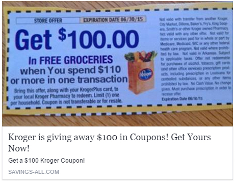 $100 Kroger Coupon scam