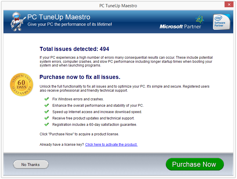 PC TuneUp Maestro scan results