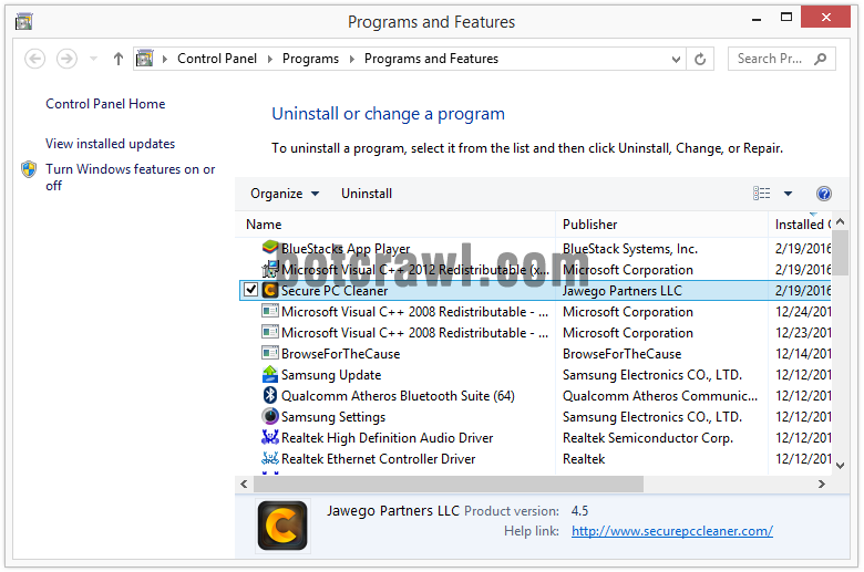 uninstall secure pc cleaner