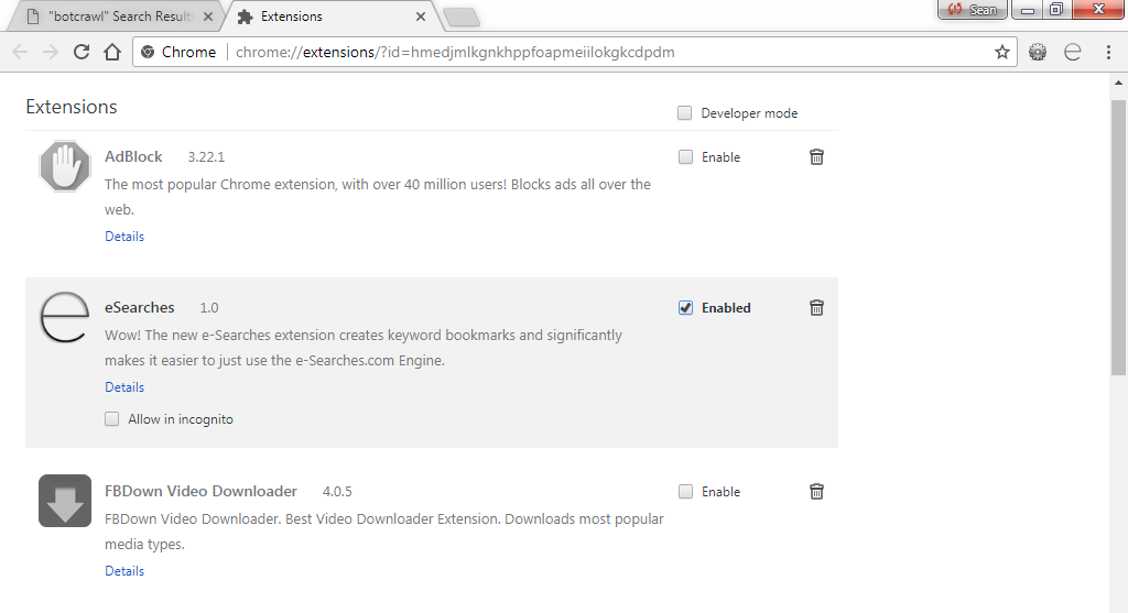 remove eSearches extension