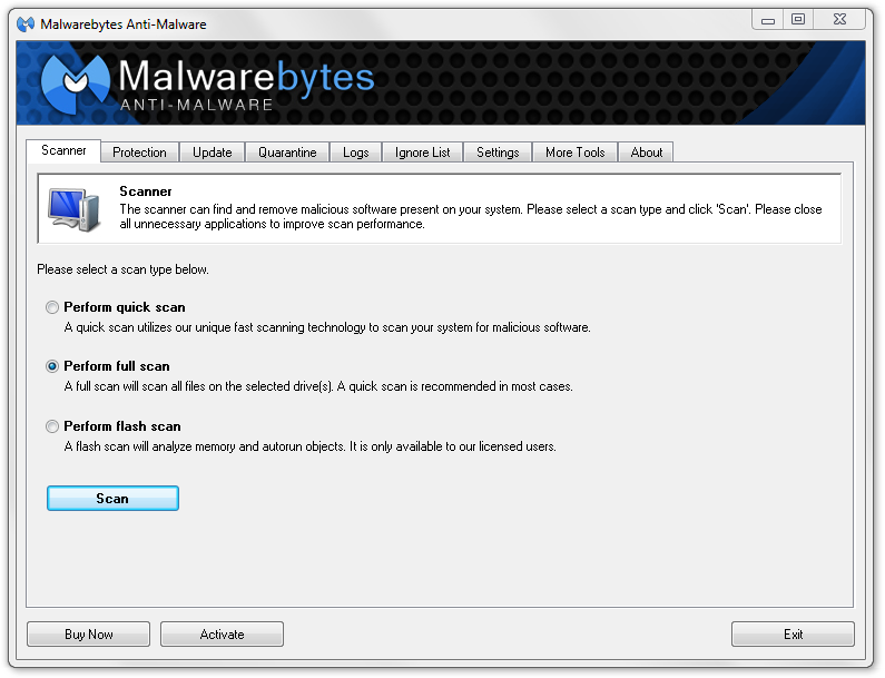 Malwarebytes Perform Full Scan