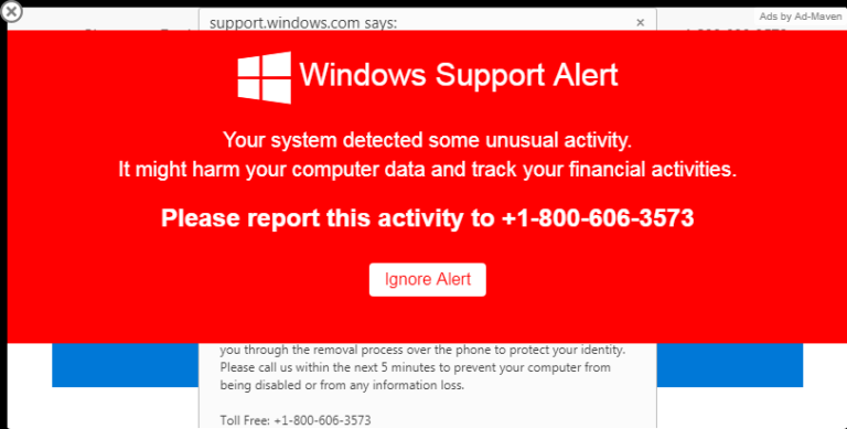 Windows Support Alert pop-up