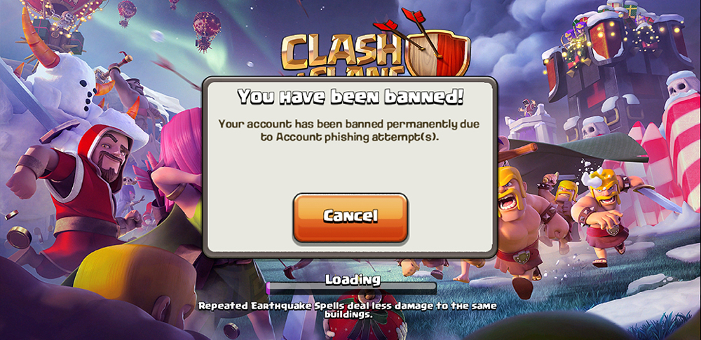 supercell account phishing ban