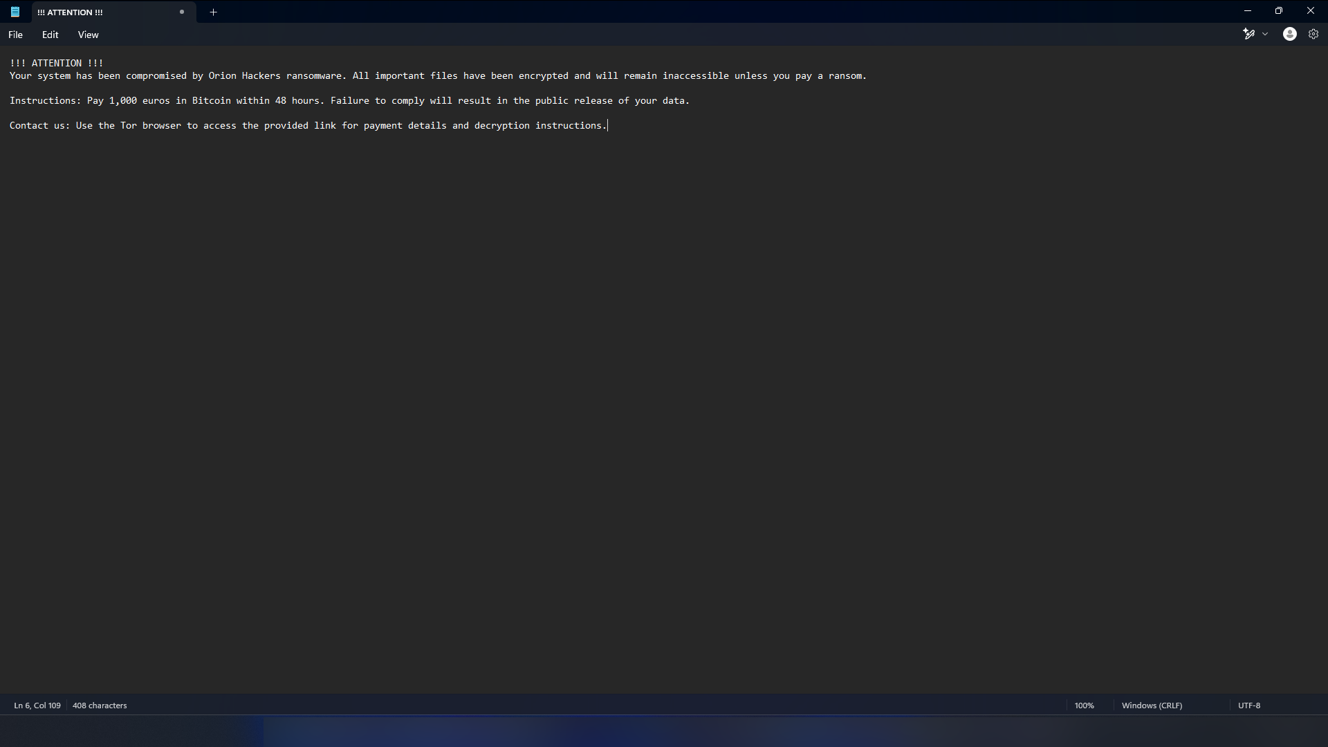 Orion Hackers Ransomware