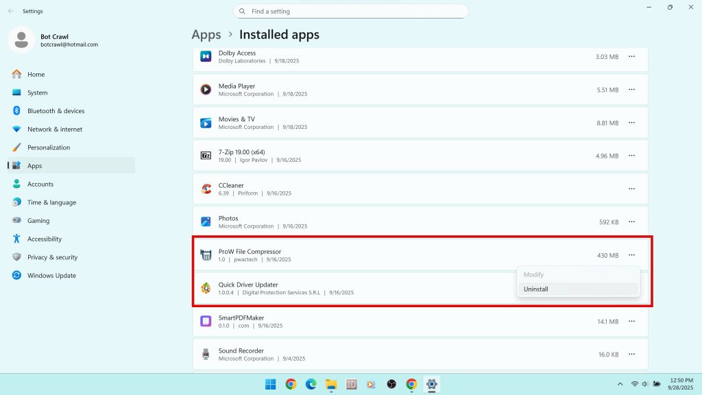 remove ProW File Compressor virus