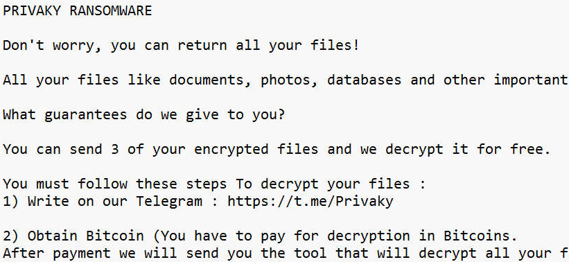 Privaky ransomware note