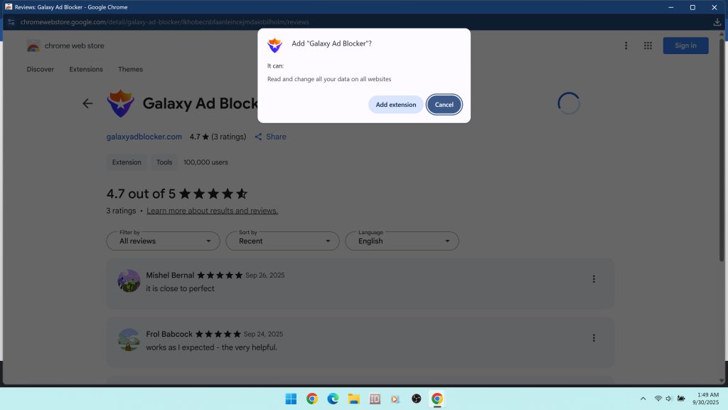 galaxy ad blocker extension