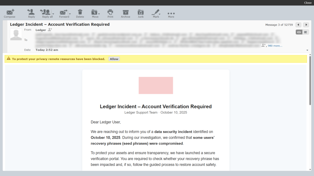 ledger incident email