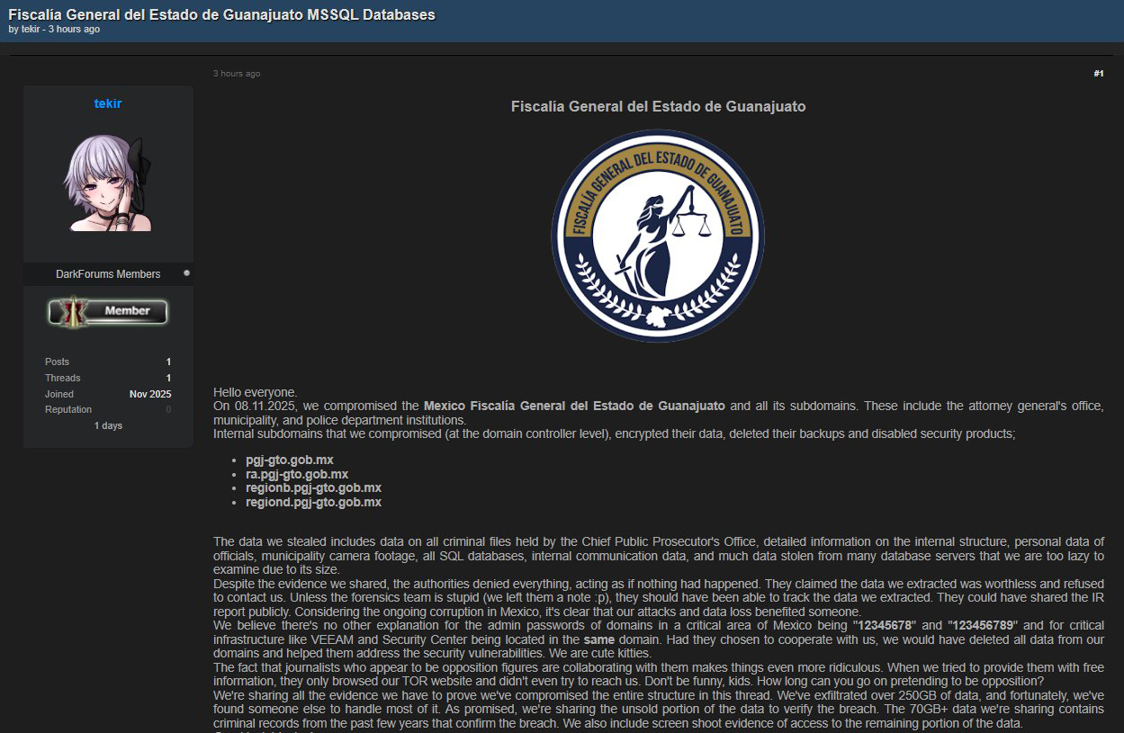 Fiscalía General del Estado de Guanajuato Data Breach leak