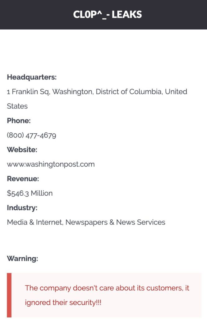 washington post data breach clop leaks