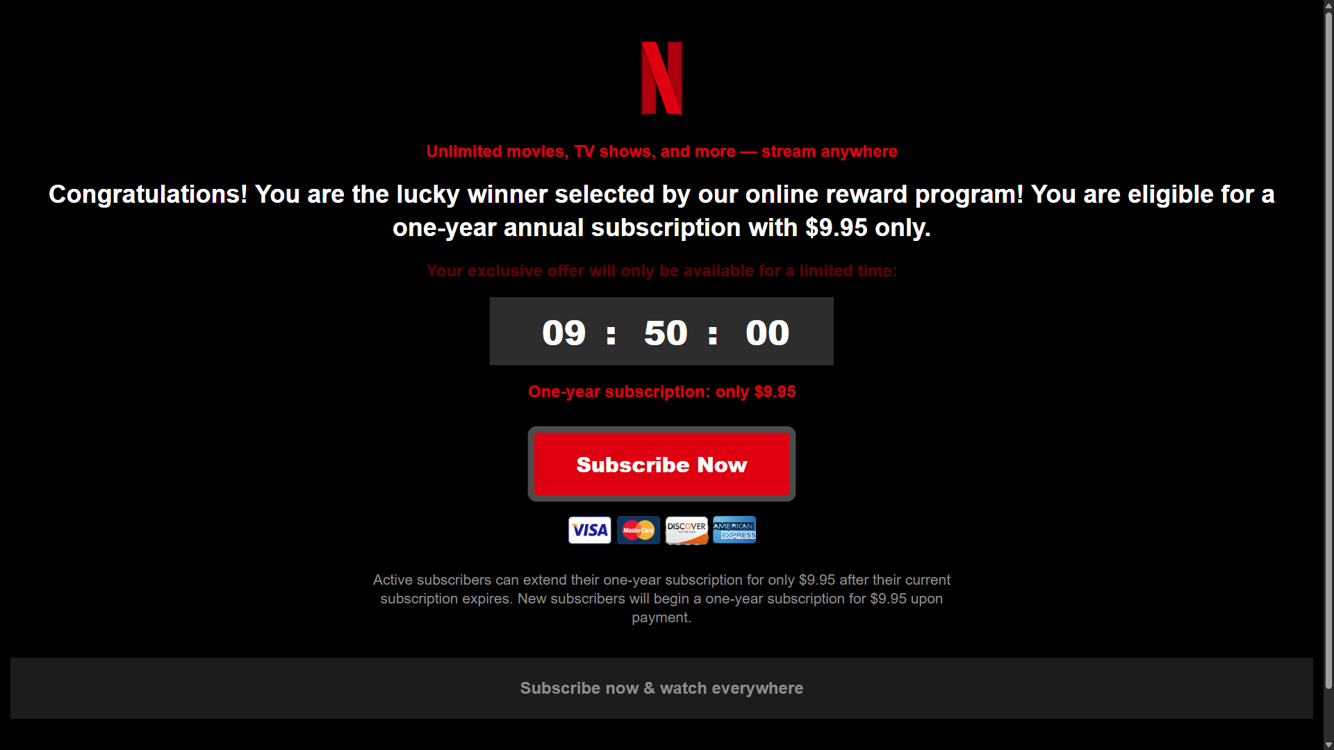 Congratulations! You are the lucky winner selected by our online reward program