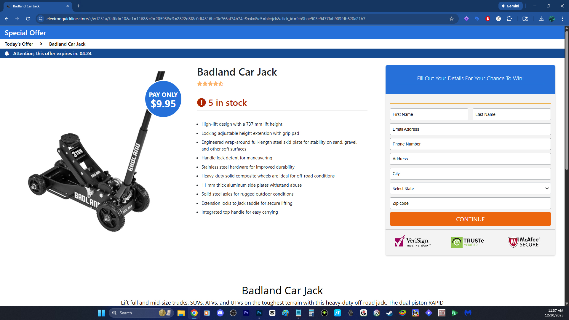 Badland jack phishing checkout page