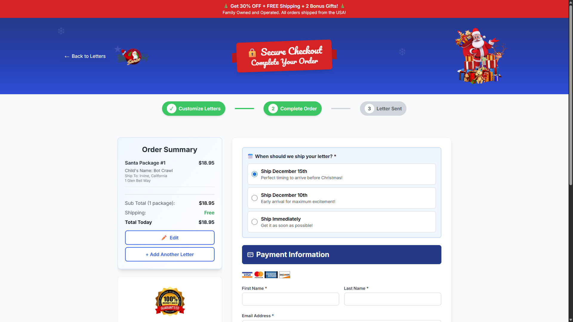 fake santa scam order summary