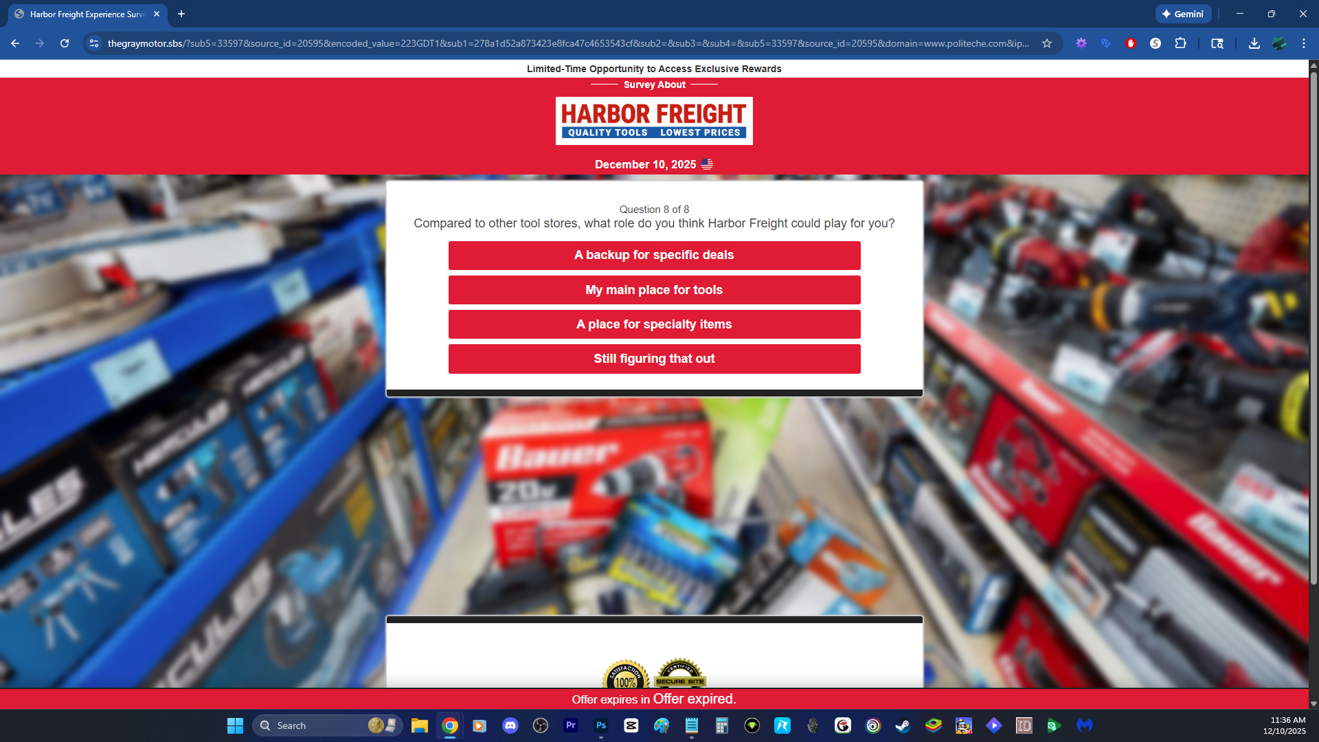 Harbor Freight survey scam