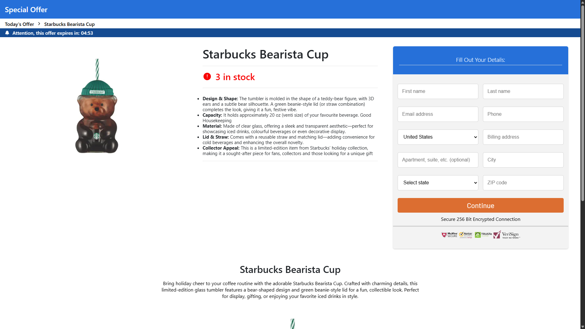 starbucks bearista cup phishing scam page