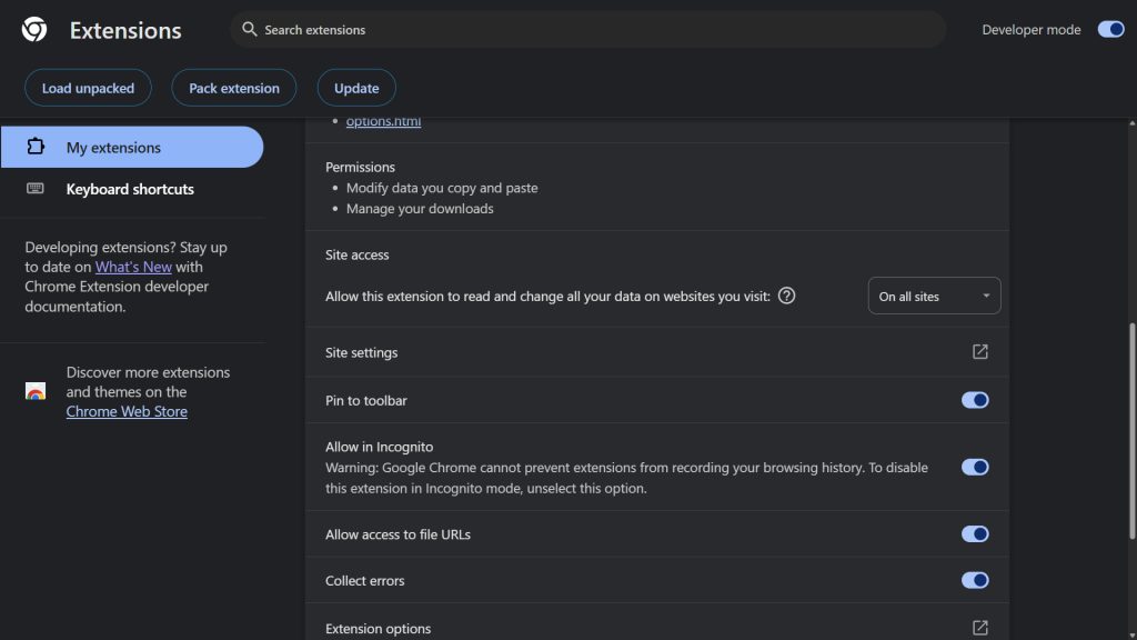 Right Click Menu Customizer 4 allow in incognito