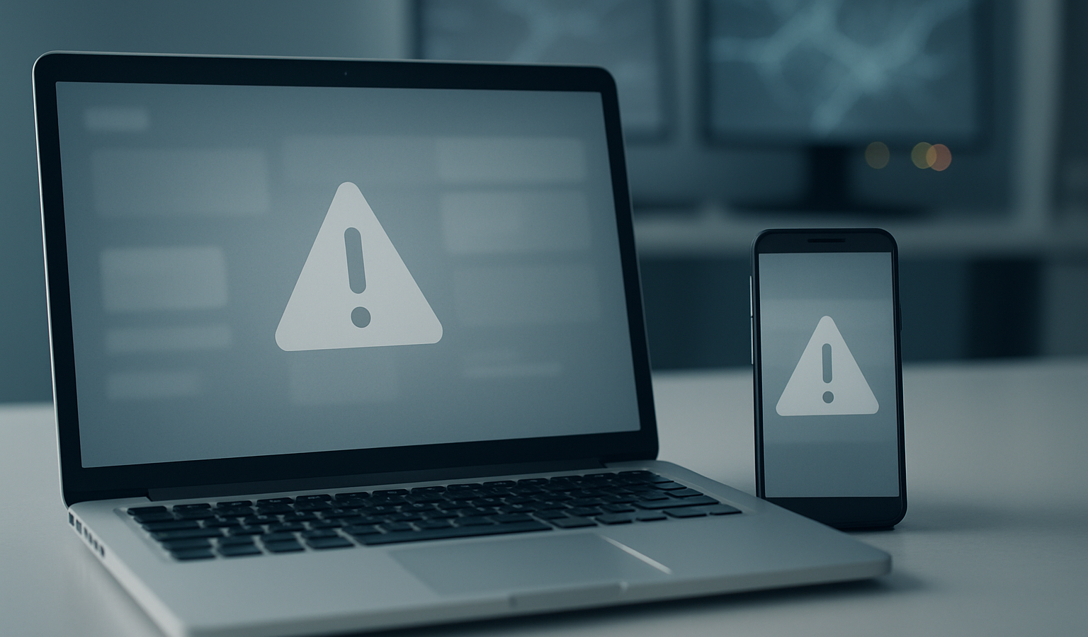 A laptop and smartphone representing an online marketplace outage and unverified cyberattack claim