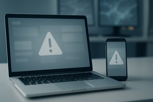 A laptop and smartphone representing an online marketplace outage and unverified cyberattack claim