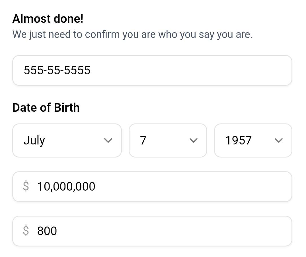 fake reserve credit card application
